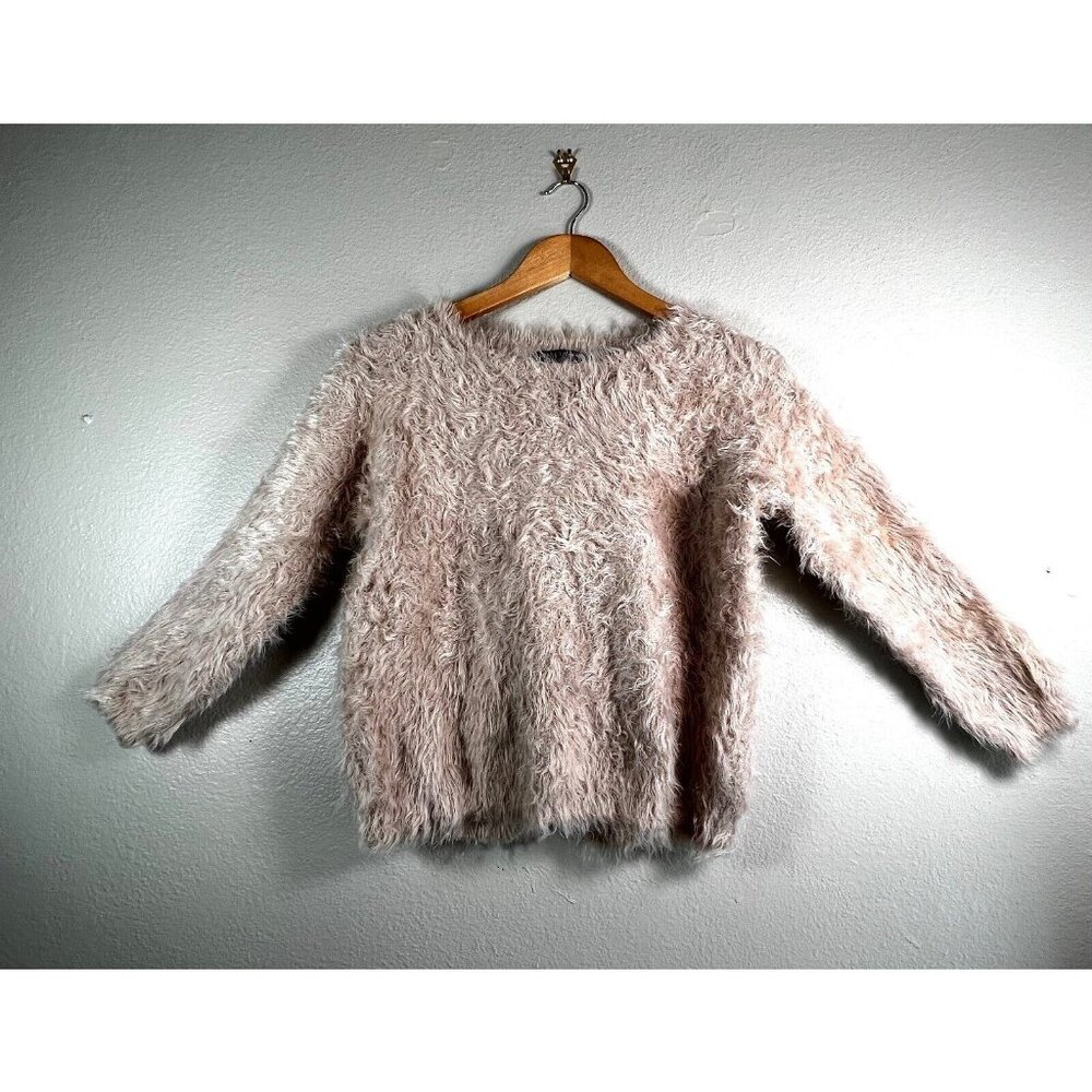 William B Womens Pullover Sweater Beige Back Slit Festival Fuzzy Long Sleeve L